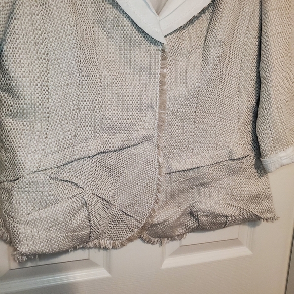 Soft Surroundings Beige Tweed Blazer Linen Blend Sz L - Picture 4 of 11